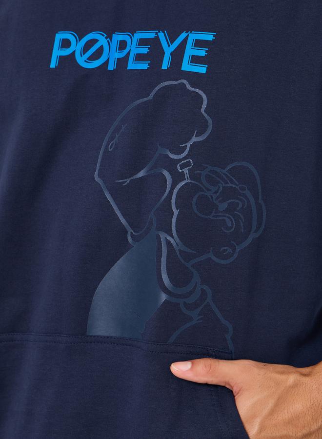 Styli Men Navy Blue Popeye Graphic Print Hoodie - Image 4